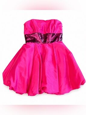 Betsey Johnson Y2K Hot Pink Satin Sequin Strapless Party Dress Size 8 Barbiecore